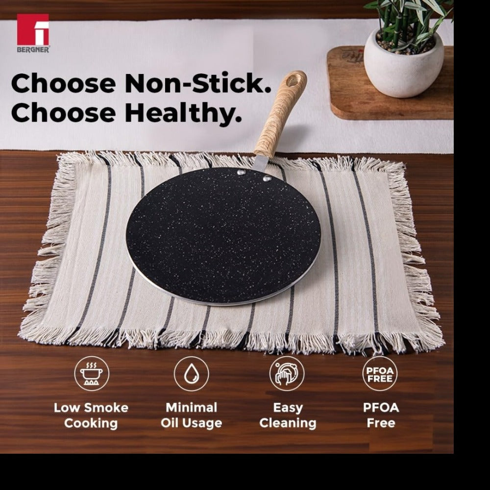 Bergner Bellini Aura Black Non Stick Concave Roti Tawa | Gas & Induction Compatible | Black