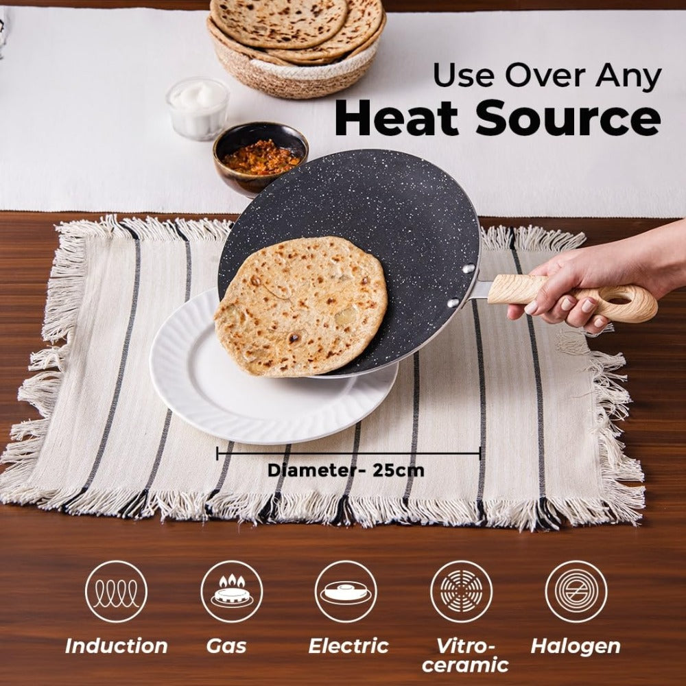 Bergner Bellini Aura Black Non Stick Concave Roti Tawa | Gas & Induction Compatible | Black