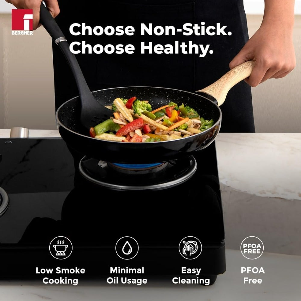 Bergner Bellini Aura 20 CM Non Stick Frypan | Gas & Induction Compatible | Black