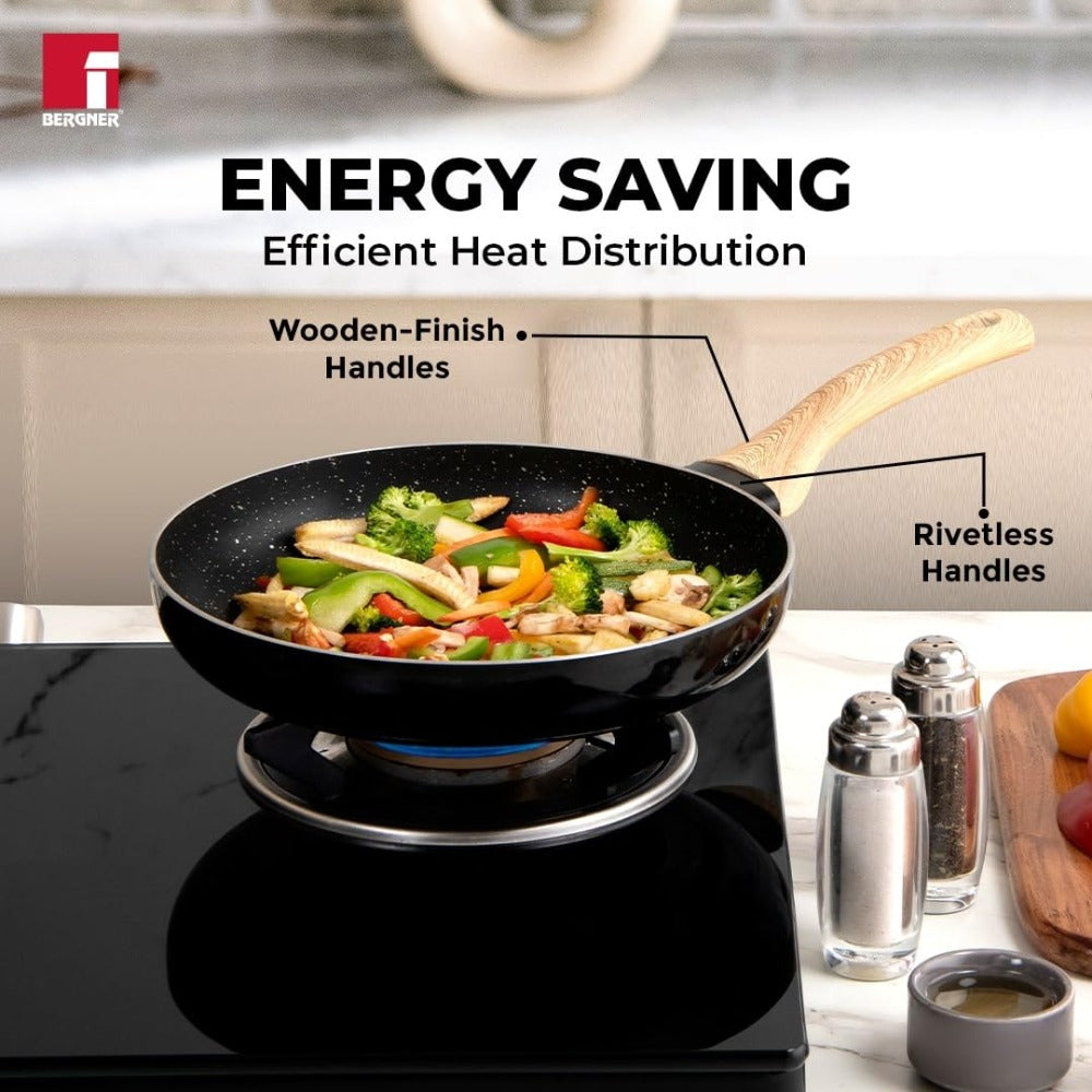 Bergner Bellini Aura 20 CM Non Stick Frypan | Gas & Induction Compatible | Black