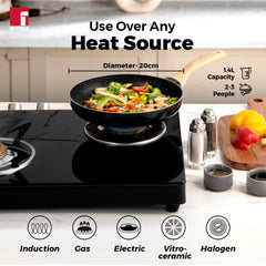 Bergner Bellini Aura 20 CM Non Stick Frypan | Gas & Induction Compatible | Black