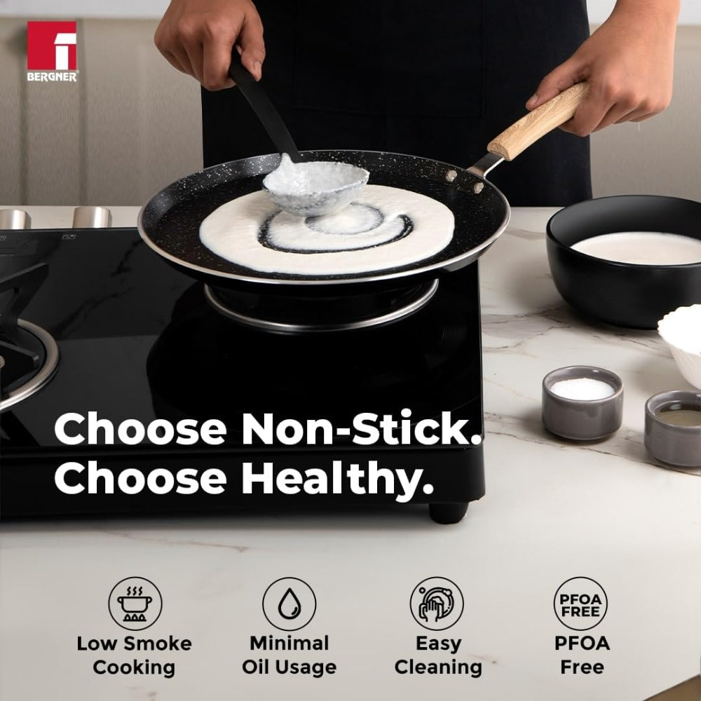 Bergner Bellini Aura Non Stick Tawa | Gas & Induction Compatible | Black