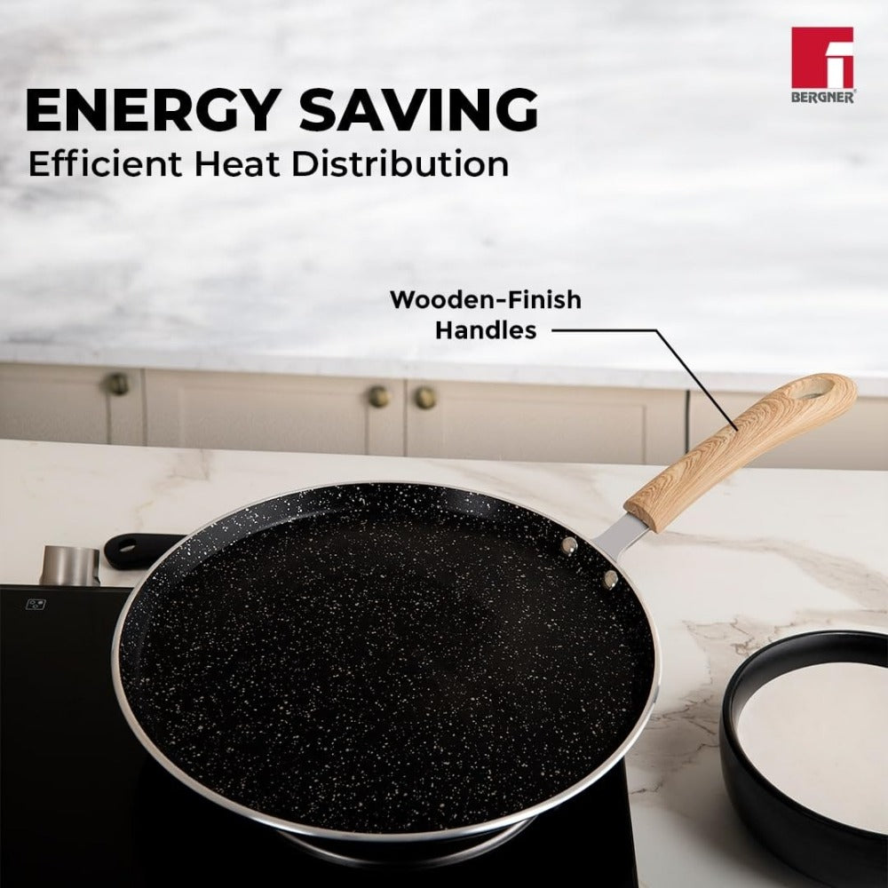 Bergner Bellini Aura Non Stick Tawa | Gas & Induction Compatible | Black