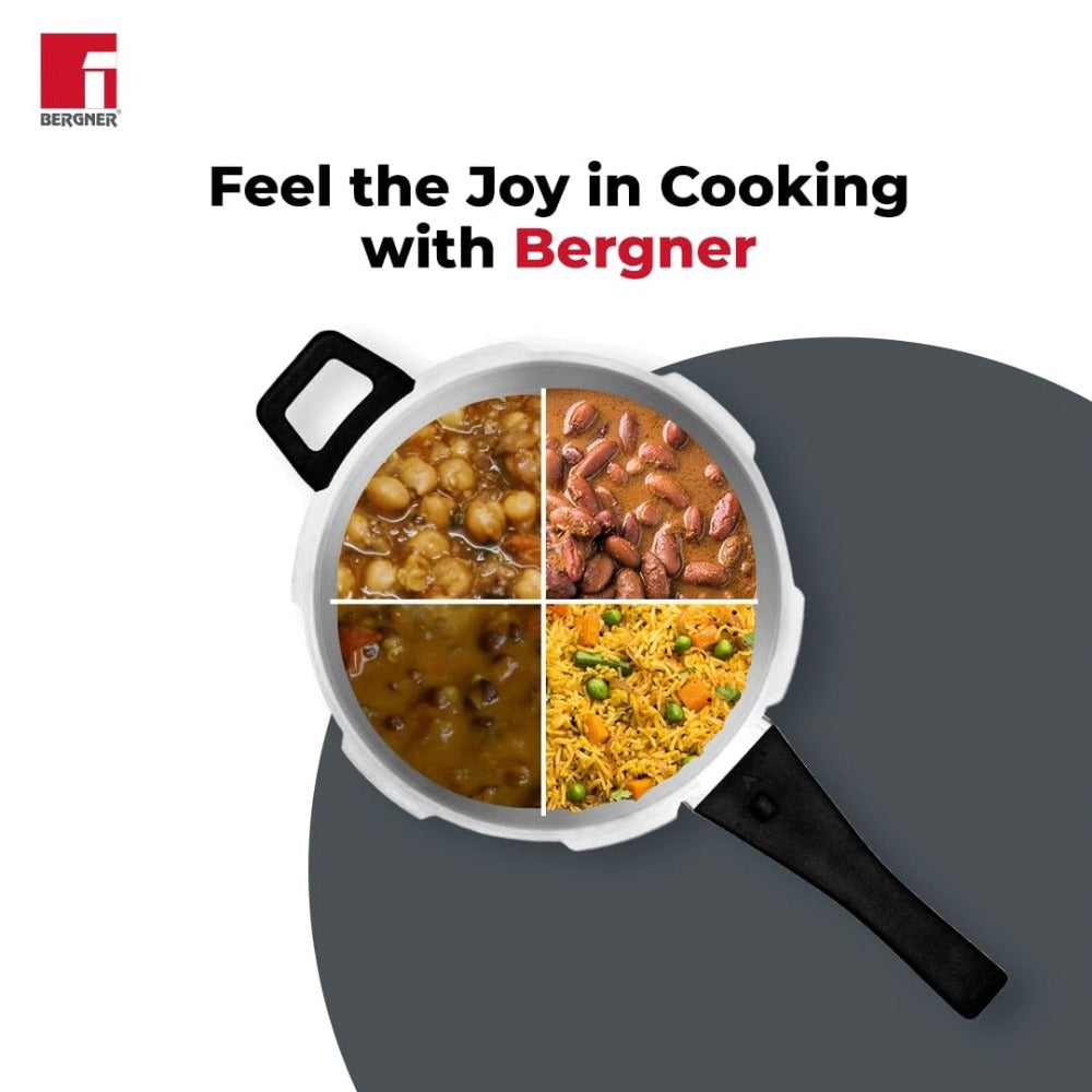 Bergner Trimax Tri-Ply Stainless Steel Pressure Cooker with outer Lid | Gas & Induction Compatible | Silver