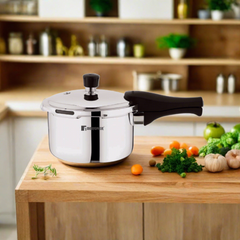 Bergner Trimax Tri-Ply Stainless Steel Pressure Cooker with outer Lid | Gas & Induction Compatible | Silver