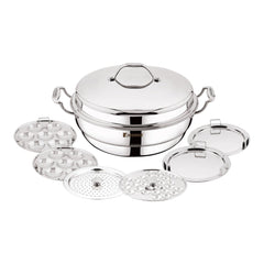 Bergner Argent Tri-Ply Multi Kadai with Lid and 6 Plates | Gas & Induction Compatible | Idli, Dhokla, Patra & Appam Plate