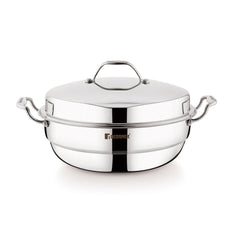 Bergner Argent Tri-Ply Multi Kadai with Lid and 6 Plates | Gas & Induction Compatible | Idli, Dhokla, Patra & Appam Plate