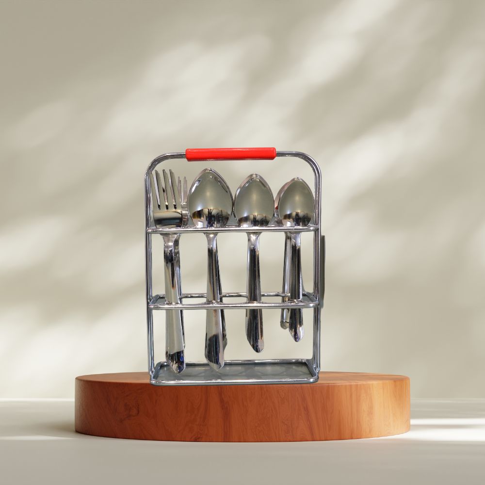 Decent Dazzle Stainless Steel Cutlery Set with Stand | Set of 24 Pcs