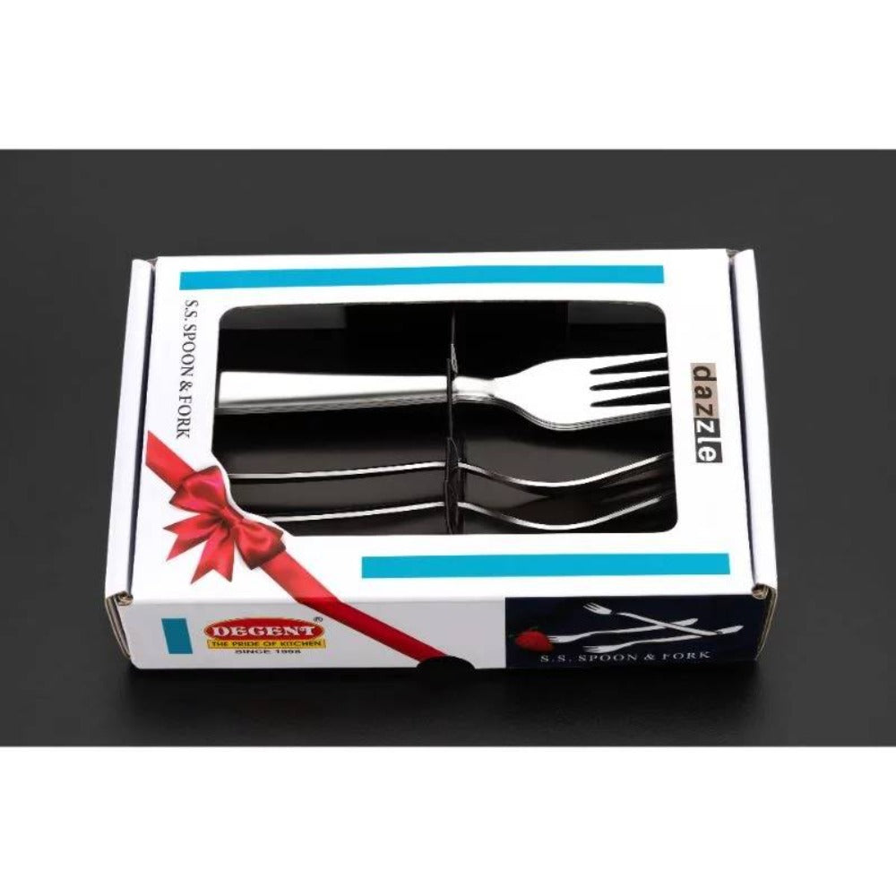 Decent Dazzle Stainless Steel Table Fork | Silver | Set of 6 Pcs