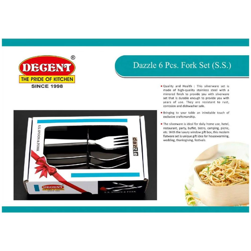 Decent Dazzle Stainless Steel Table Fork | Silver | Set of 6 Pcs