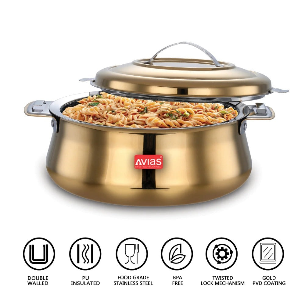 Avias Riara Premium Stainless Steel Casserole | Golden | 1 Pc