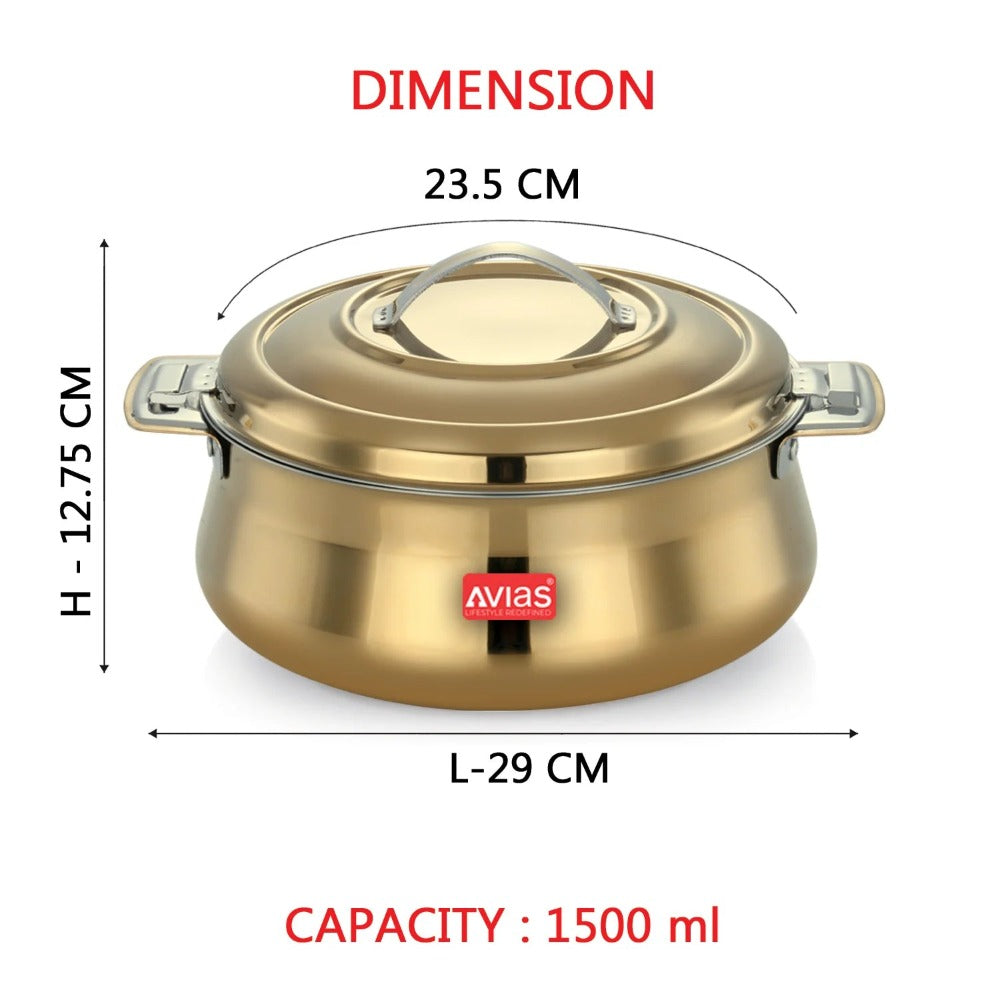 Avias Riara Premium Stainless Steel Casserole | Golden | 1 Pc