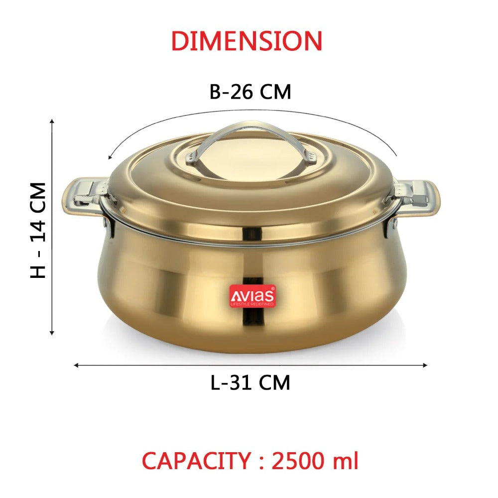 Avias Riara Premium Stainless Steel Casserole | Golden | 1 Pc