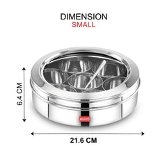 Avias Stainless Steel Elegant Spice Box with See-Through Lid | 7 Compartments and 1 Spoon | Silver