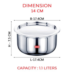 Avias Riara Premium Stainless Steel Tri-Ply Tope With Steel Lid | Gas & Induction Compatible | Silver