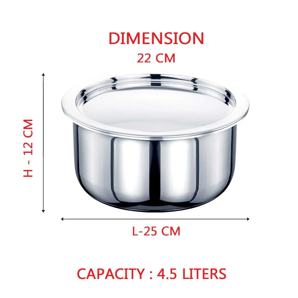 Avias Riara Premium Stainless Steel Tri-Ply Tope With Steel Lid | Gas & Induction Compatible | Silver