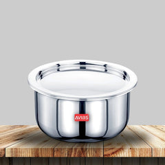 Avias Riara Premium Stainless Steel Tri-Ply Tope With Steel Lid | Gas & Induction Compatible | Silver