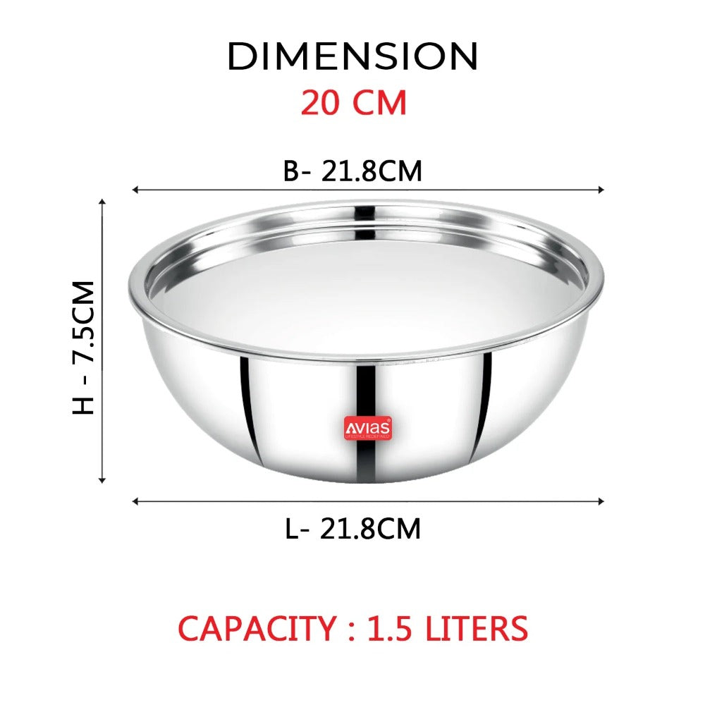 Avias Riara Tri-Ply Stainless Steel Tasla with Lid | Gas & Induction Compatible | Silver