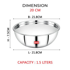 Avias Riara Tri-Ply Stainless Steel Tasla with Lid | Gas & Induction Compatible | Silver