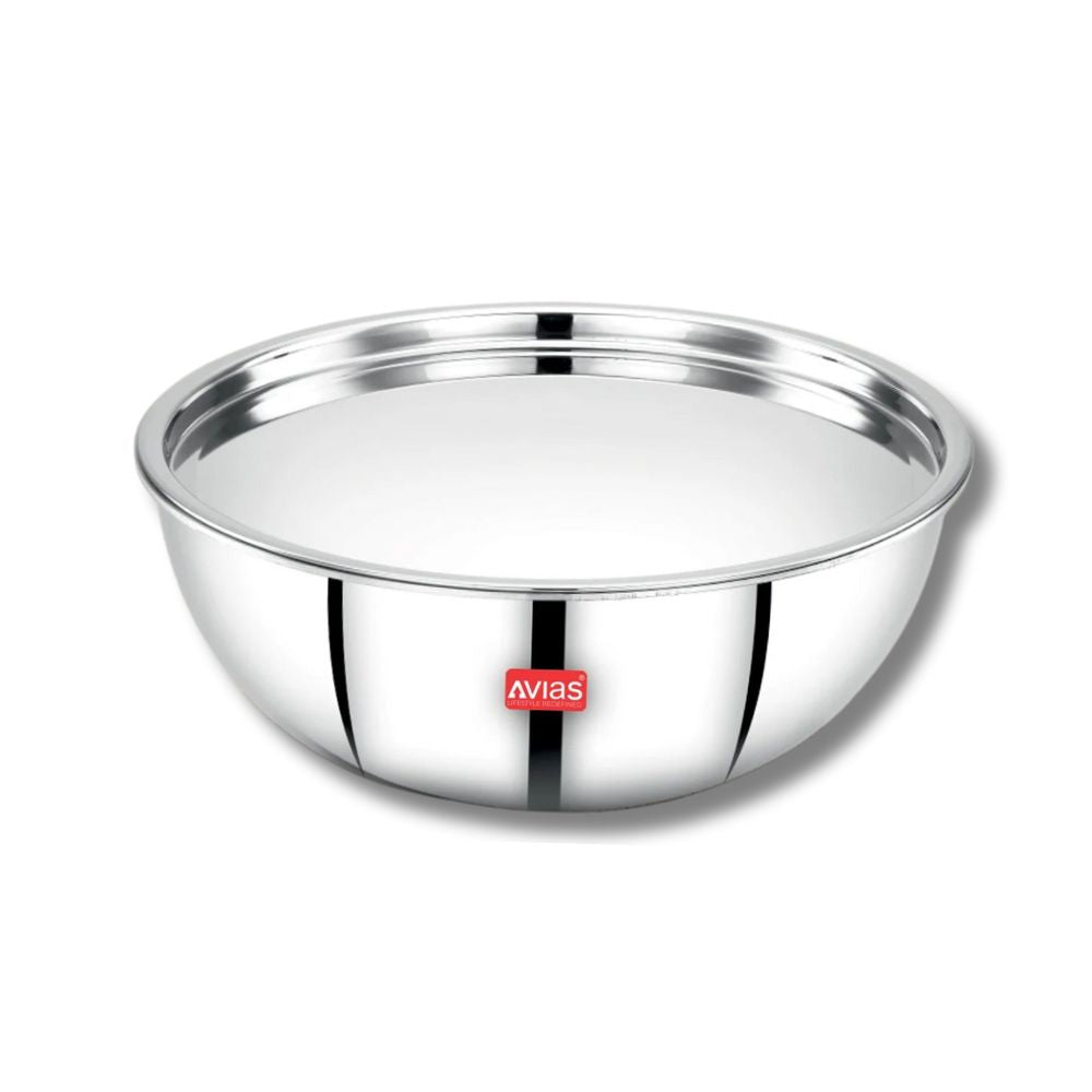 Avias Riara Tri-Ply Stainless Steel Tasla with Lid | Gas & Induction Compatible | Silver