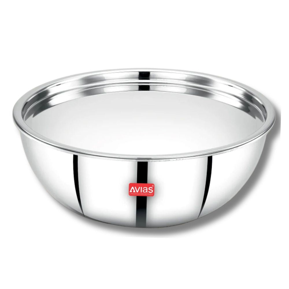 Avias Riara Tri-Ply Stainless Steel Tasla with Lid | Gas & Induction Compatible | Silver