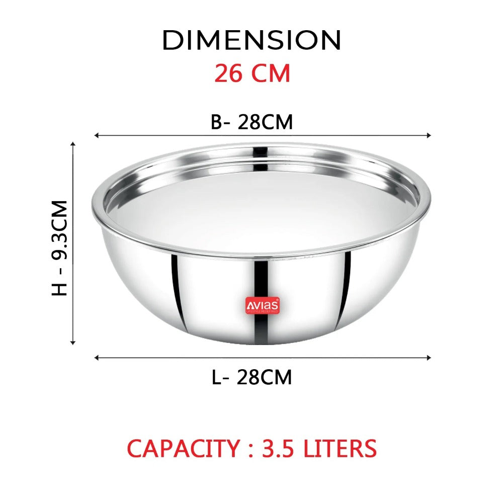 Avias Riara Tri-Ply Stainless Steel Tasla with Lid | Gas & Induction Compatible | Silver