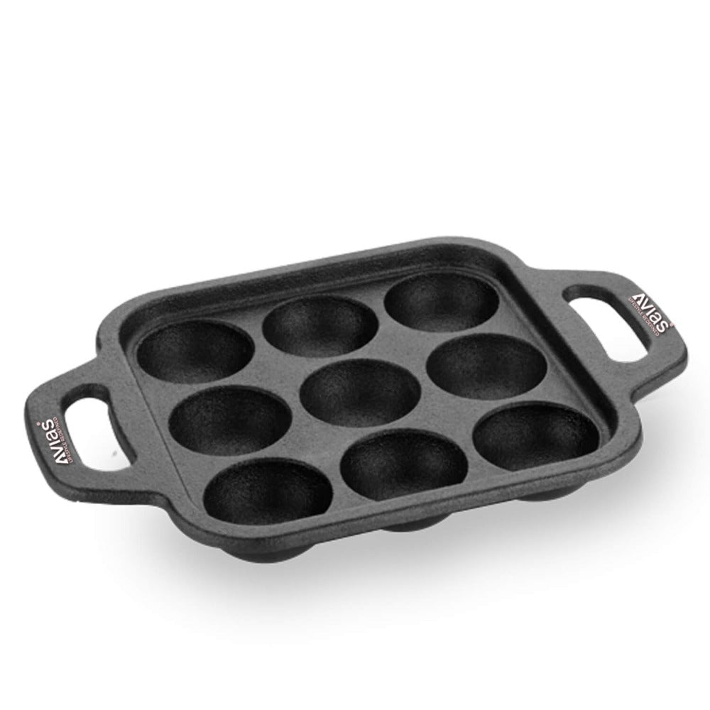 Avias Cast Iron Cavity Kuzhi Paniyaram Pan | 9 Cups | Black