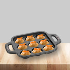 Avias Cast Iron Cavity Kuzhi Paniyaram Pan | 9 Cups | Black