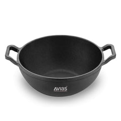 Avias Cast Iron Deep Kadhai | Gas & Induction Compatible | Black