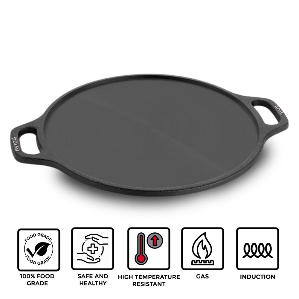 Avias Cast Iron Dosa Tawa Pan | Gas & Induction Compatible | Black
