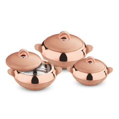 Asian Lotus Chrome Non Deluxe Insulated Casserole | Set of 3 Pcs