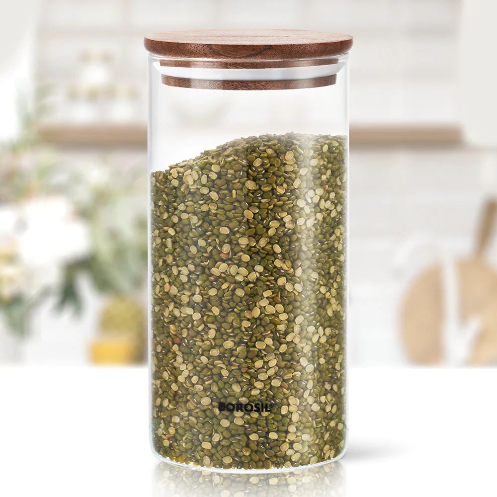 Borosil Classic Jar with Wooden Lid | Transparent | 1 Pc