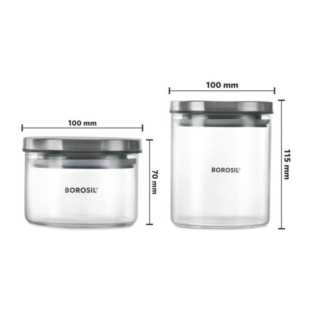 Borosil Spin N Store Tray With 7 Classic Glass Jar | Transparent | Set of 8 Pcs