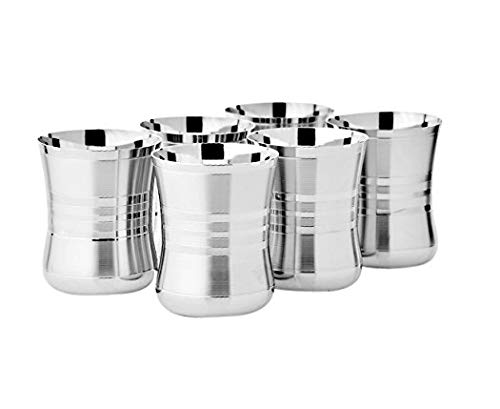 Bengani Damru 22 Gauge Stainless Steel Glass Set | Silver | Set of 6 Pcs