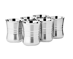 Bengani Damru 22 Gauge Stainless Steel Glass Set | Silver | Set of 6 Pcs