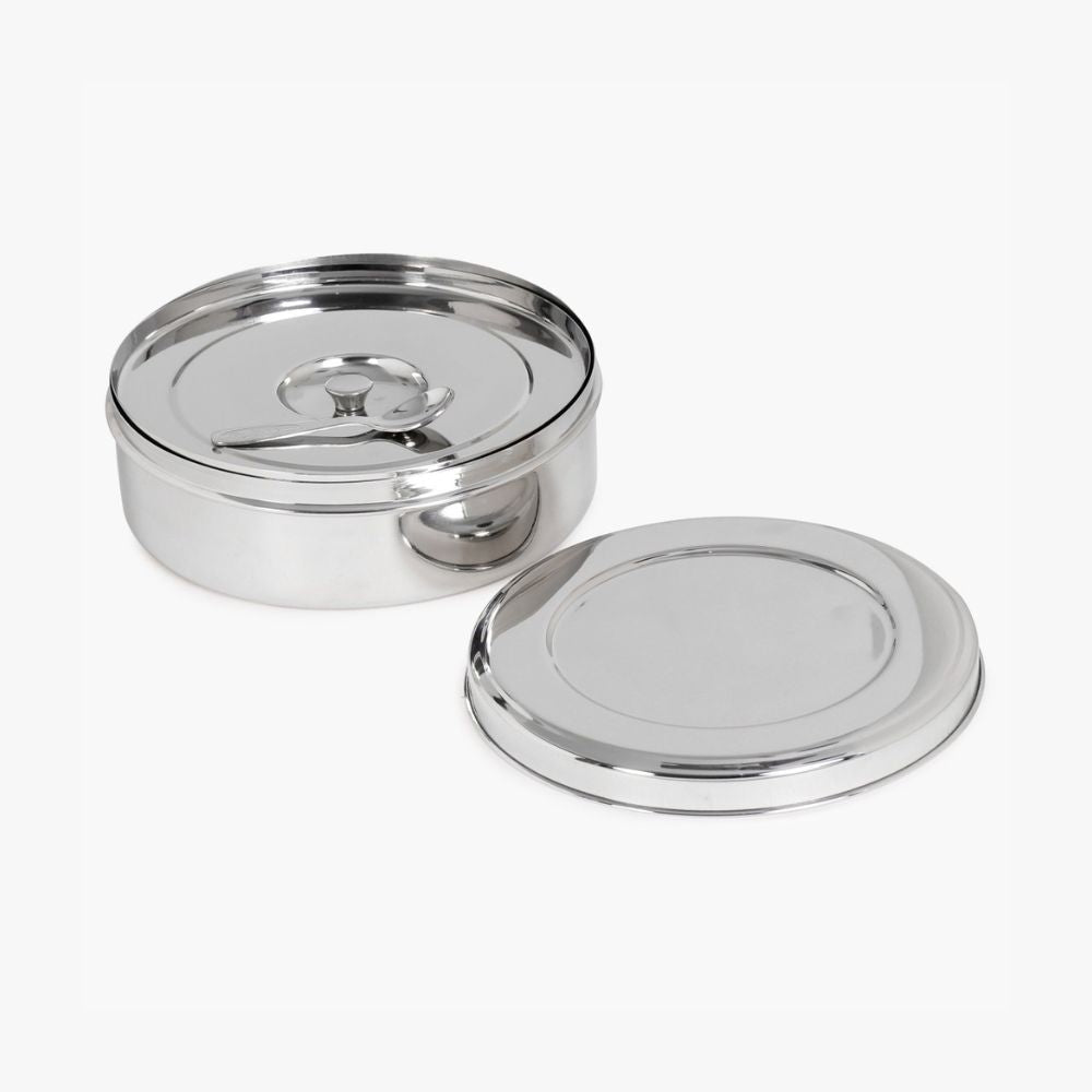 Bengani Stainless Steel Masala Dabba with Inner Plate | Silver