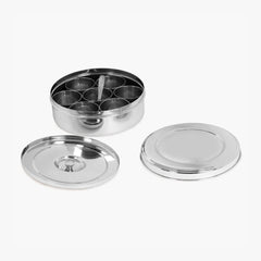 Bengani Stainless Steel Masala Dabba with Inner Plate | Silver