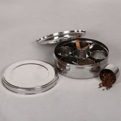 Bengani Stainless Steel Masala Dabba with Inner Plate | Silver
