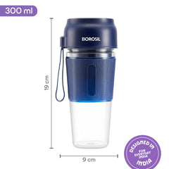 Borosil NutriGrip 40 Watts Portable Blender | Low-Noise DC Motor | Blue