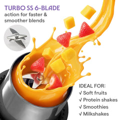 Borosil NutriGrip 40 Watts Portable Blender | Low-Noise DC Motor | Grey