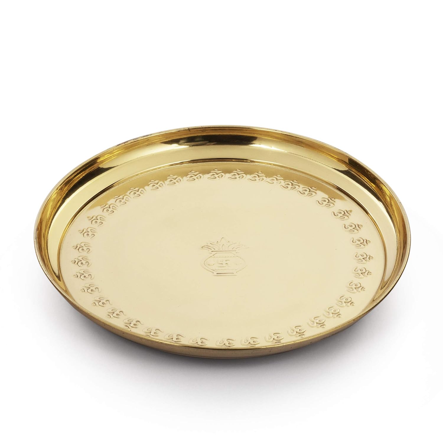 Borosil Brass Puja Thali Set | Aarti Thali for Mandir | Pooja Thali with Diya, Aggarbati Stand, Spoon, Glass, Bowl, and Bell | Decorative Puja Plate |Set of 7 Pcs