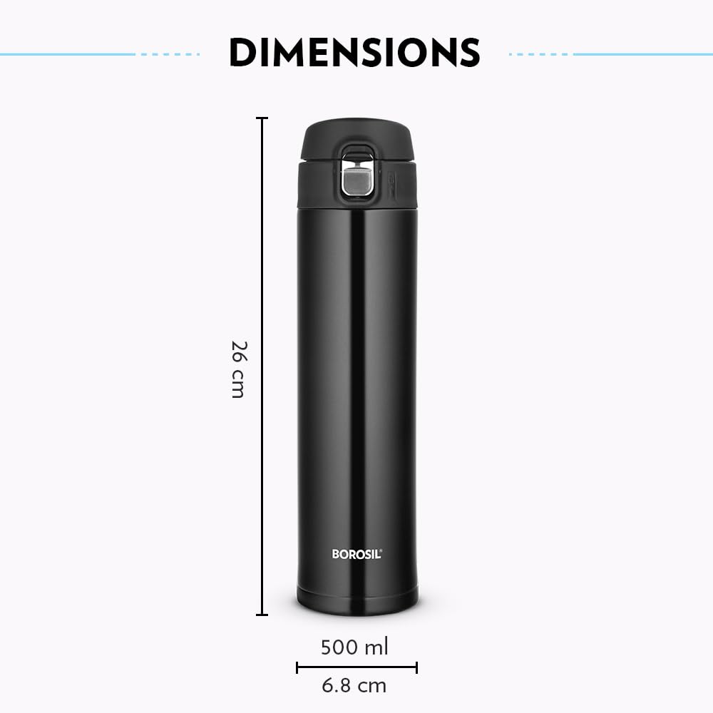 Borosil Stainless Steel Hydra Nova 500 ML Vacuum Insulated Water Bottle | 1 Pc