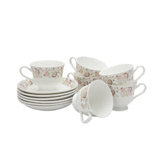 Clay Craft Ceramic New Georgian Wildflower Cup & Saucer Set | 180 ML | Set of 12 Pcs