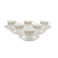 Clay Craft Ceramic New Georgian Wildflower Cup & Saucer Set | 180 ML | Set of 12 Pcs