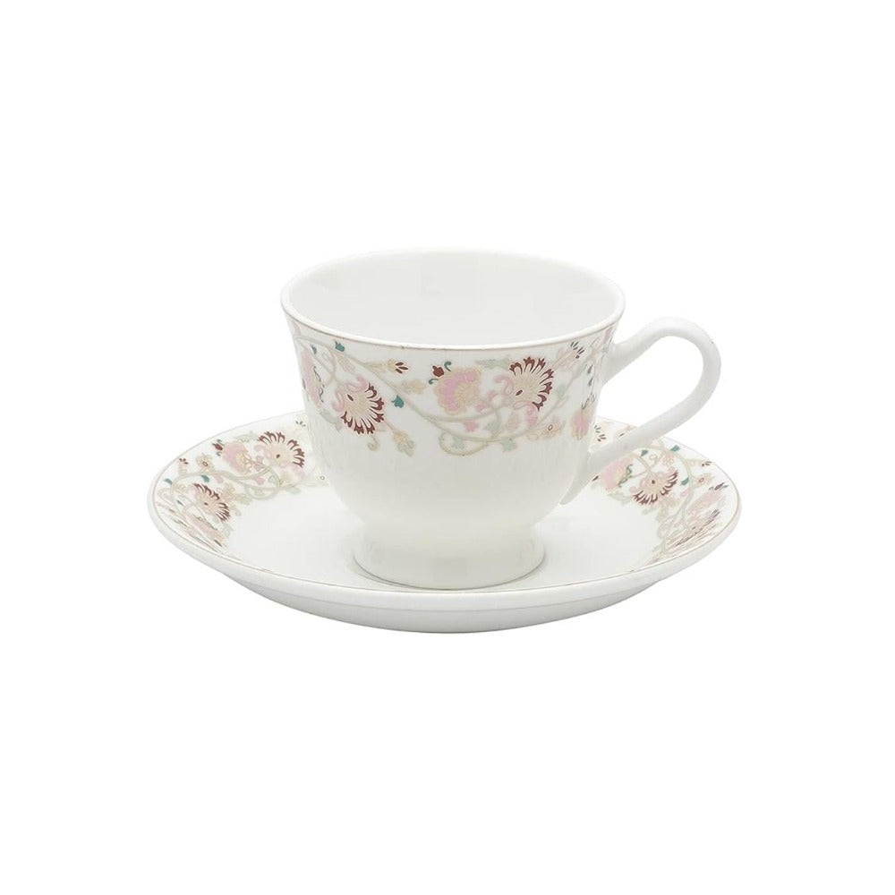 Clay Craft Ceramic New Georgian Wildflower Cup & Saucer Set | 180 ML | Set of 12 Pcs