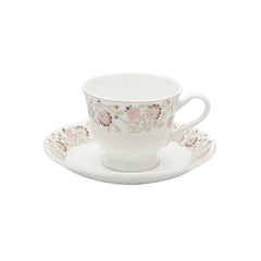 Clay Craft Ceramic New Georgian Wildflower Cup & Saucer Set | 180 ML | Set of 12 Pcs