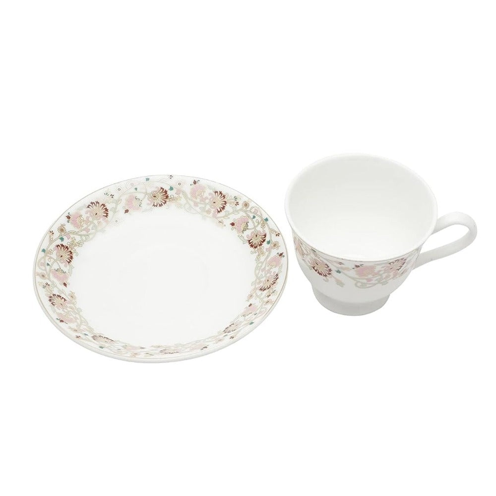 Clay Craft Ceramic New Georgian Wildflower Cup & Saucer Set | 180 ML | Set of 12 Pcs