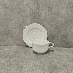 Clay Craft Diamond Plain Cup Saucer Set | White | Set of 12 Pcs