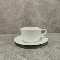 Clay Craft Diamond Plain Cup Saucer Set | White | Set of 12 Pcs