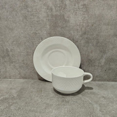 Clay Craft Diamond Plain Cup Saucer Set | White | Set of 12 Pcs